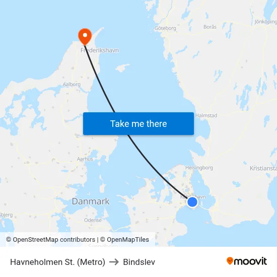 Havneholmen St. (Metro) to Bindslev map