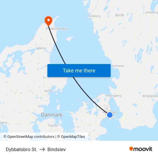 Dybbølsbro St. to Bindslev map