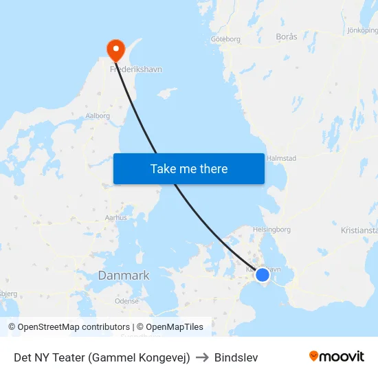 Det NY Teater (Gammel Kongevej) to Bindslev map