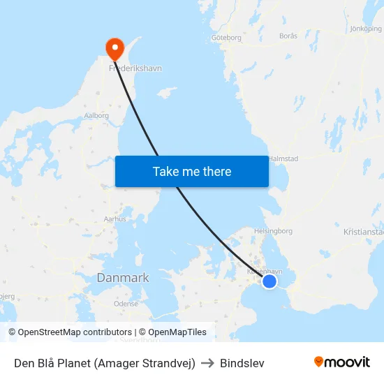 Den Blå Planet (Amager Strandvej) to Bindslev map