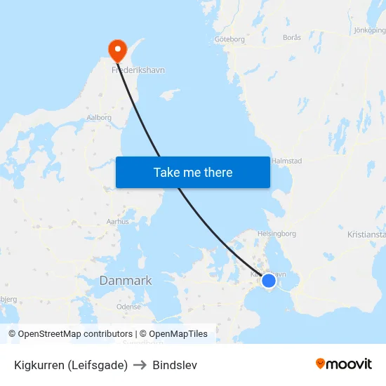 Kigkurren (Leifsgade) to Bindslev map