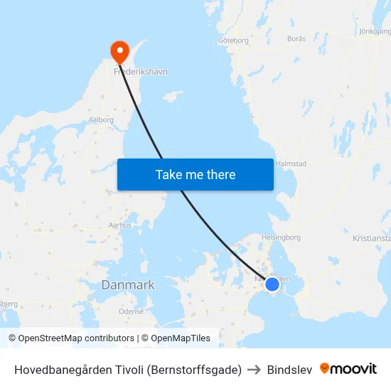 Hovedbanegården Tivoli (Bernstorffsgade) to Bindslev map