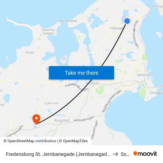 Fredensborg St. Jernbanegade (Jernbanegade) to Sorø map