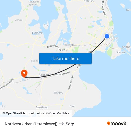 Nordvestkirken (Utterslevvej) to Sorø map