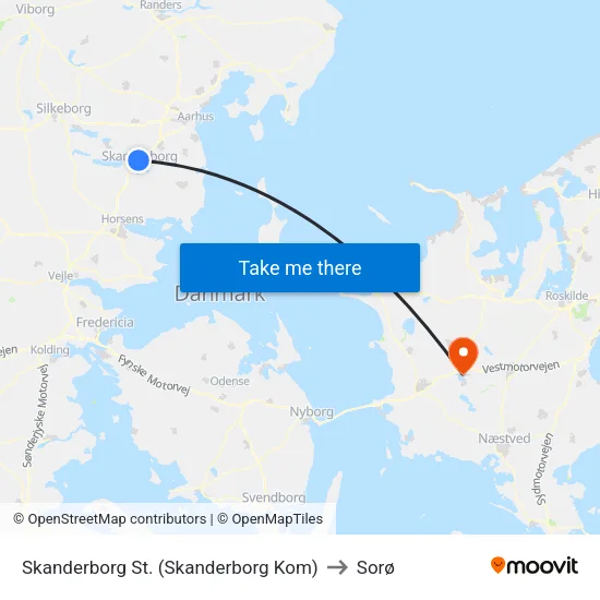 Skanderborg St. (Skanderborg Kom) to Sorø map