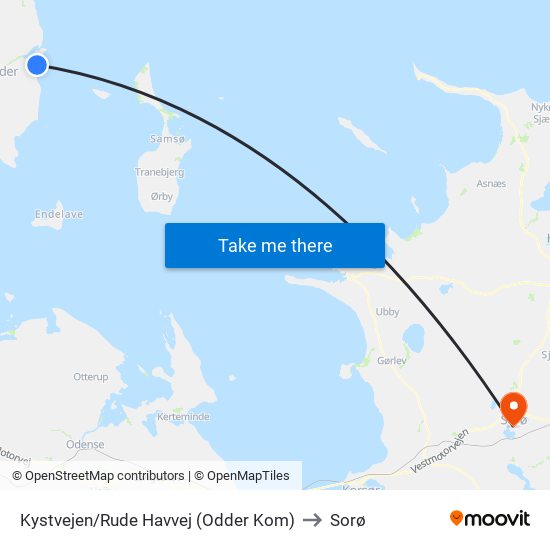 Kystvejen/Rude Havvej (Odder Kom) to Sorø map