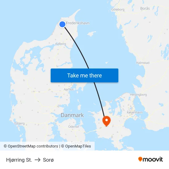 Hjørring St. to Sorø map