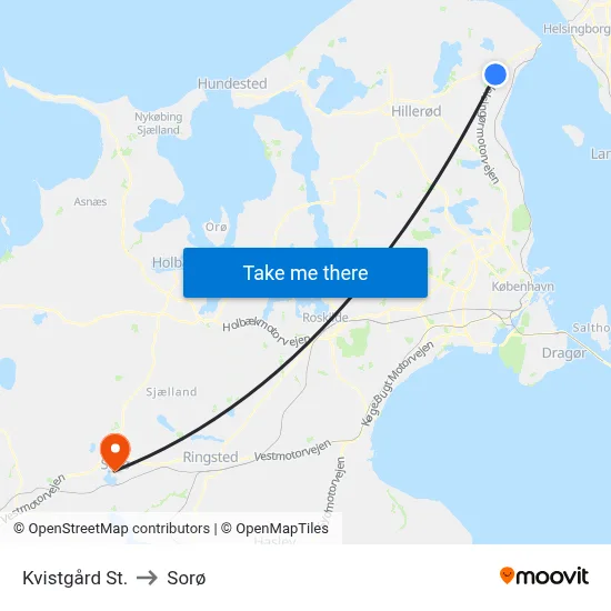 Kvistgård St. to Sorø map