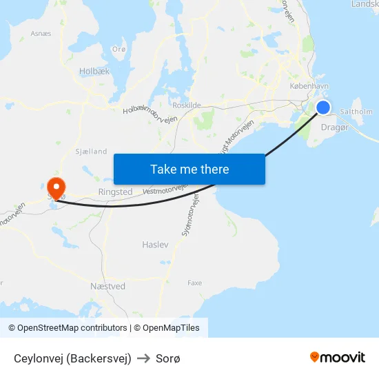 Ceylonvej (Backersvej) to Sorø map
