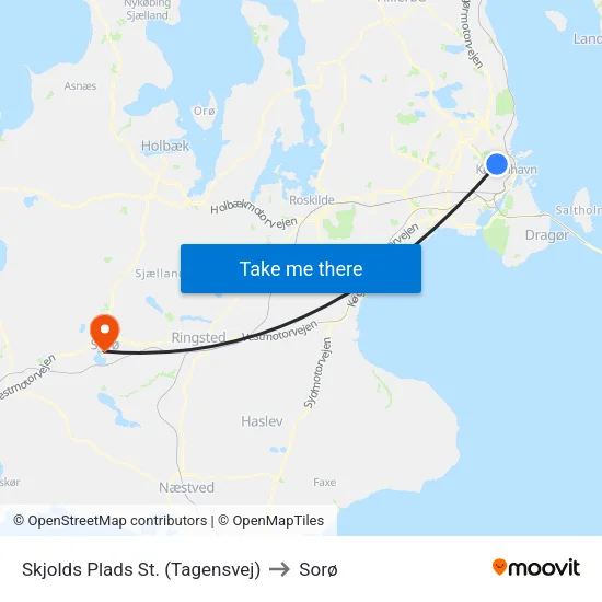 Skjolds Plads St. (Tagensvej) to Sorø map