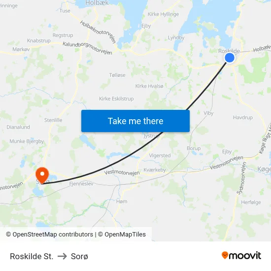 Roskilde St. to Sorø map