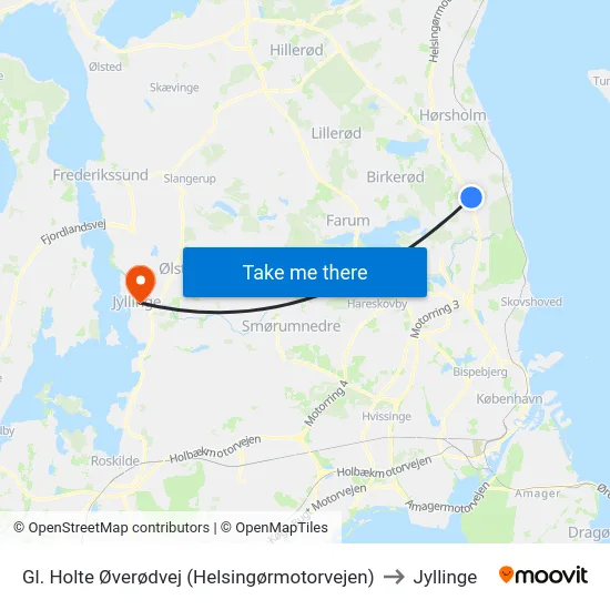 Gl. Holte Øverødvej (Helsingørmotorvejen) to Jyllinge map