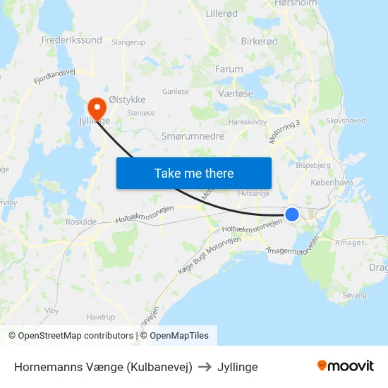 Hornemanns Vænge (Kulbanevej) to Jyllinge map