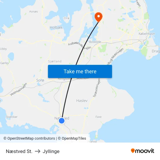 Næstved St. to Jyllinge map