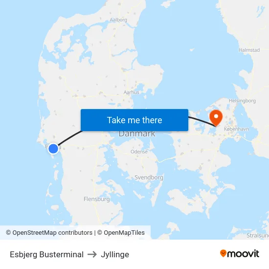 Esbjerg Busterminal to Jyllinge map