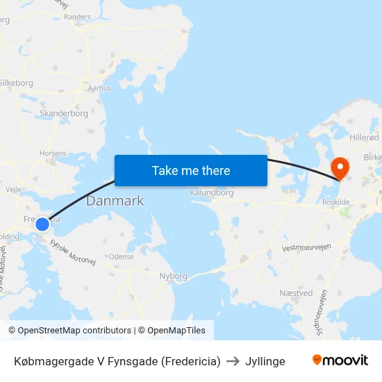 Købmagergade V Fynsgade (Fredericia) to Jyllinge map