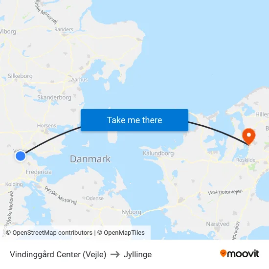 Vindinggård Center (Vejle) to Jyllinge map