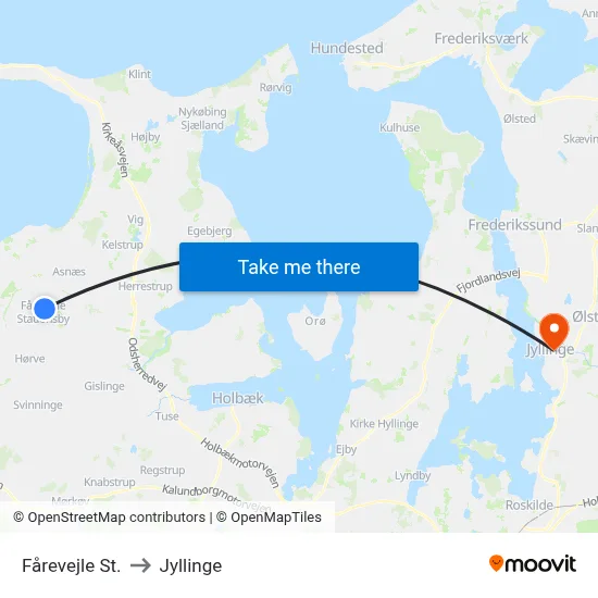 Fårevejle St. to Jyllinge map