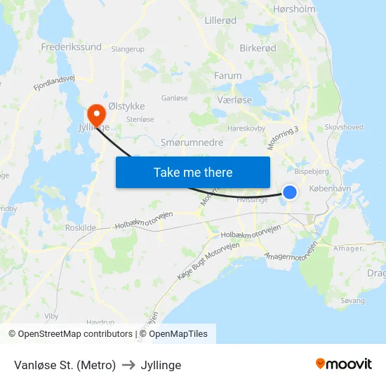 Vanløse St. (Metro) to Jyllinge map