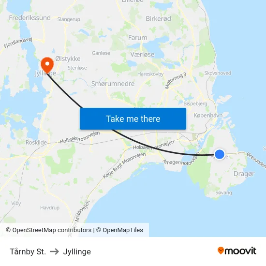 Tårnby St. to Jyllinge map