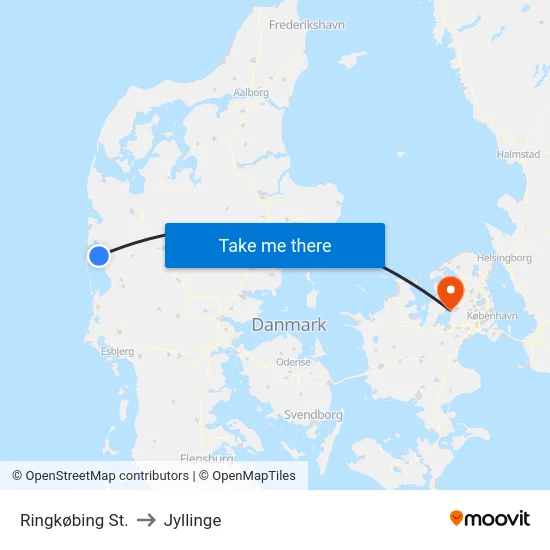Ringkøbing St. to Jyllinge map