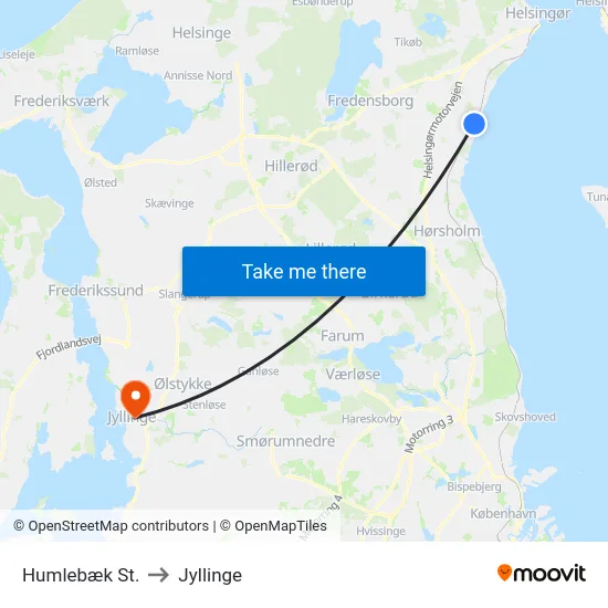 Humlebæk St. to Jyllinge map