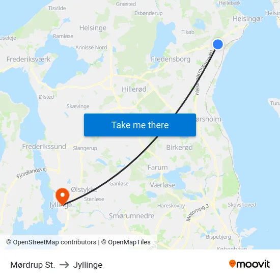 Mørdrup St. to Jyllinge map