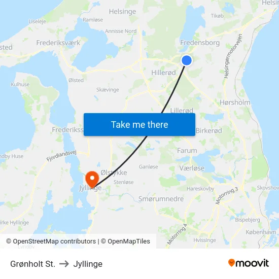 Grønholt St. to Jyllinge map