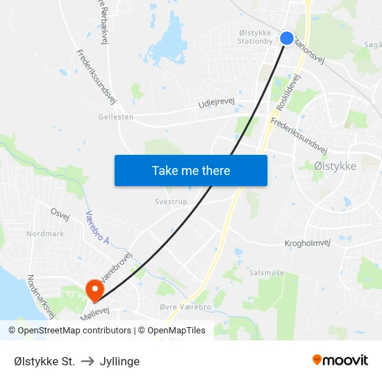 Ølstykke St. to Jyllinge map