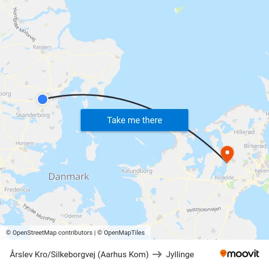 Årslev Kro/Silkeborgvej (Aarhus Kom) to Jyllinge map