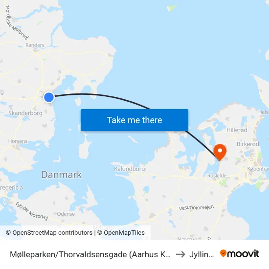 Mølleparken/Thorvaldsensgade (Aarhus Kom) to Jyllinge map