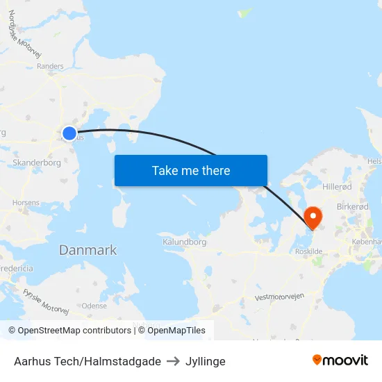 Aarhus Tech/Halmstadgade to Jyllinge map