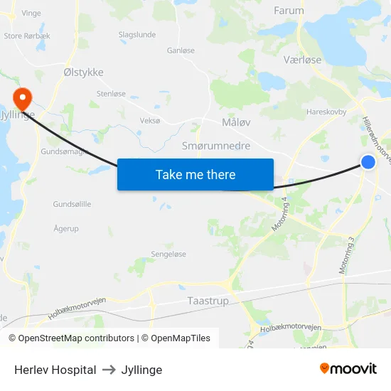 Herlev Hospital to Jyllinge map