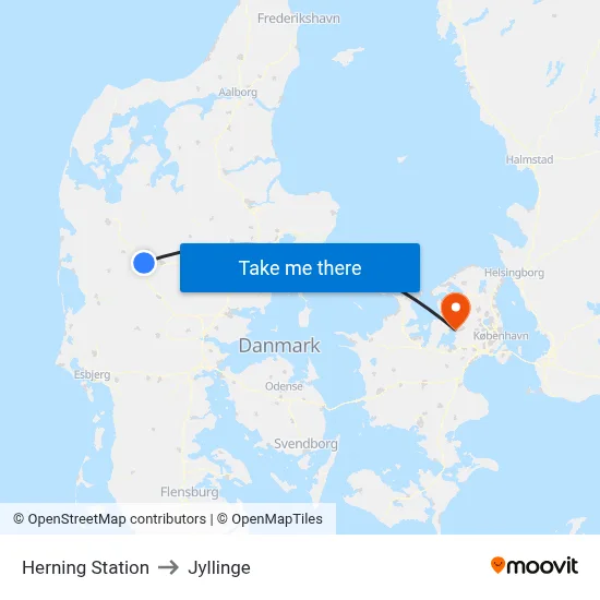 Herning Station to Jyllinge map