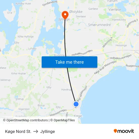 Køge Nord St. to Jyllinge map