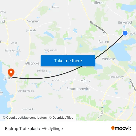 Bistrup Trafikplads to Jyllinge map