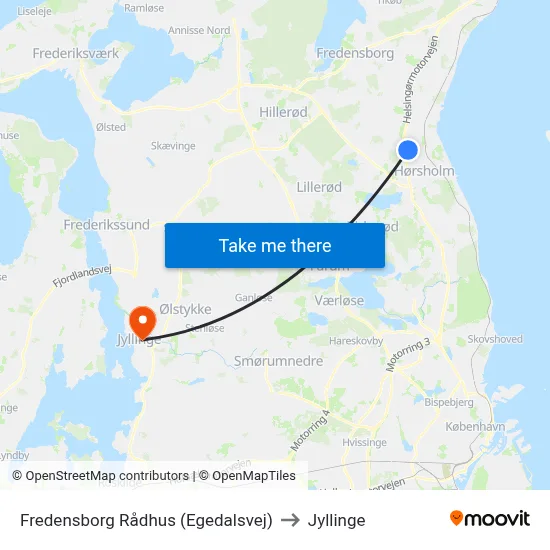 Fredensborg Rådhus (Egedalsvej) to Jyllinge map