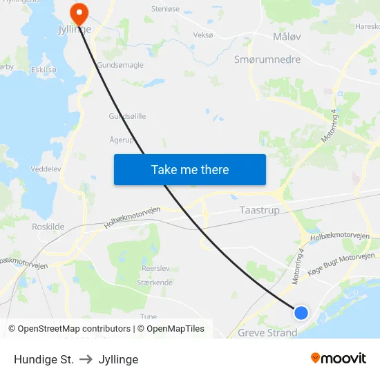 Hundige St. to Jyllinge map