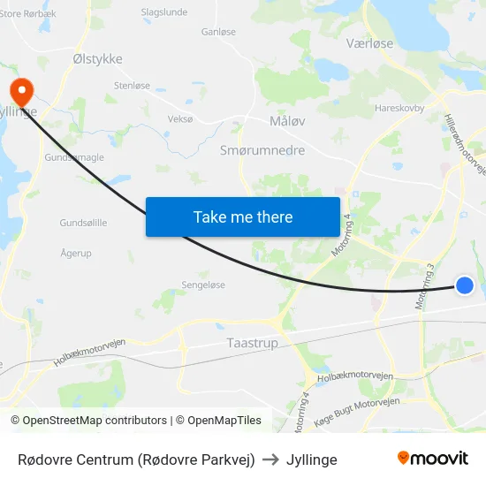 Rødovre Centrum (Rødovre Parkvej) to Jyllinge map