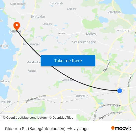 Glostrup St. (Banegårdspladsen) to Jyllinge map