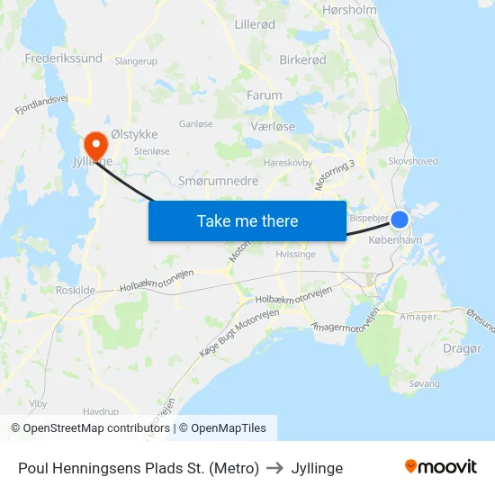 Poul Henningsens Plads St. (Metro) to Jyllinge map