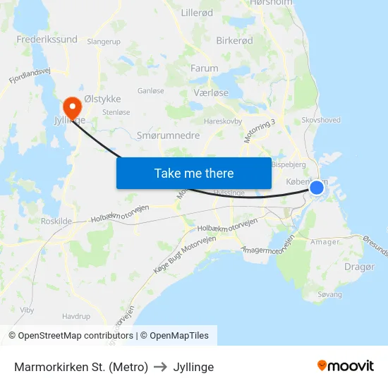 Marmorkirken St. (Metro) to Jyllinge map