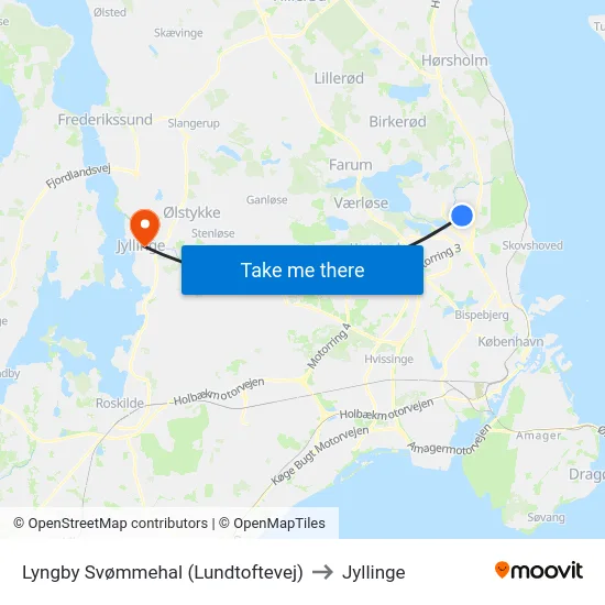 Lyngby Svømmehal (Lundtoftevej) to Jyllinge map