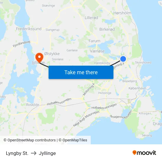Lyngby St. to Jyllinge map