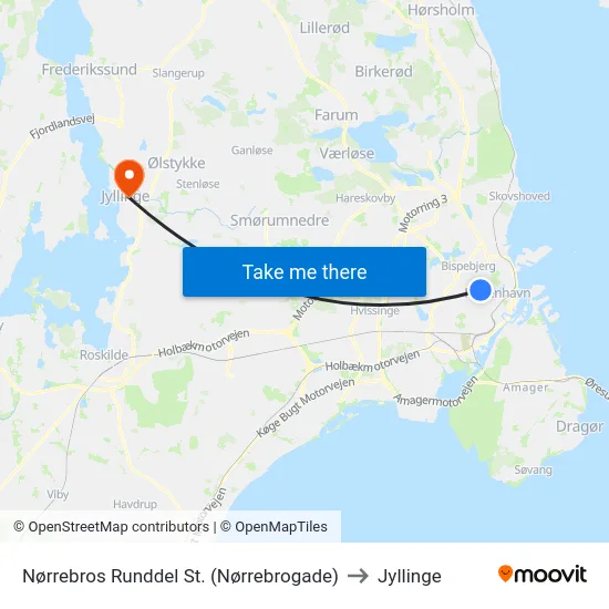 Nørrebros Runddel St. (Nørrebrogade) to Jyllinge map