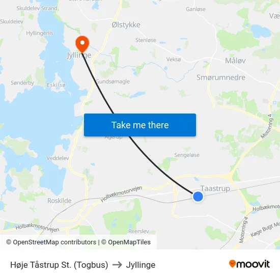 Høje Tåstrup St. (Togbus) to Jyllinge map