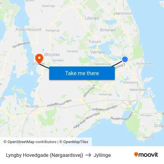 Lyngby Hovedgade (Nørgaardsvej) to Jyllinge map
