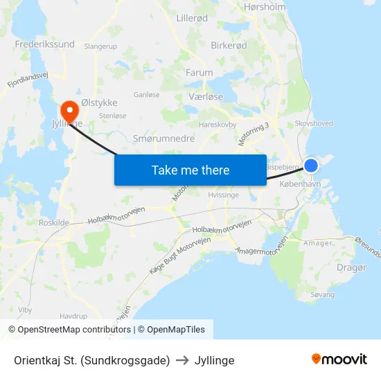 Orientkaj St. (Sundkrogsgade) to Jyllinge map