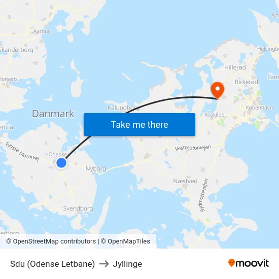 Sdu (Odense Letbane) to Jyllinge map
