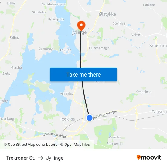 Trekroner St. to Jyllinge map